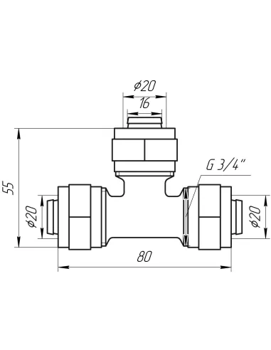 Тройник промежуточный для металлопластиковых труб APE Italy 731 L 20 x 20 x 20 латунь - 3
