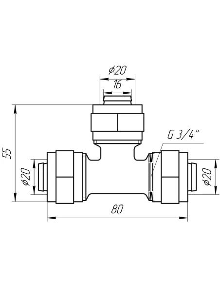 Тройник промежуточный для металлопластиковых труб APE Italy 731 L 20 x 20 x 20 латунь - 3