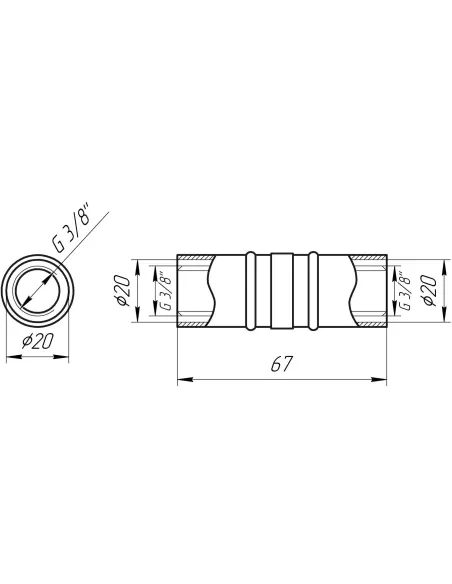 Муфта проміжна для металопластикових труб APE Italy AP 103 20 х 20, нікель - 4