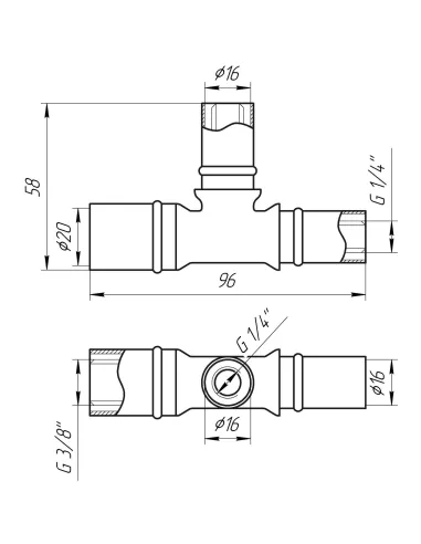 Тройник промежуточный для металлопластиковых труб APE Italy AP 131 20 х 16 х 16 никель - 4