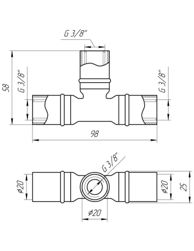 Тройник промежуточный для металлопластиковых труб APE Italy AP 131 20 х 20 х 20 никель - 4