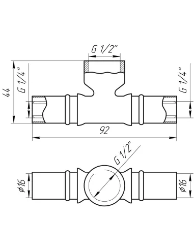 Тройник с внутренней резьбой для металлопластиковых труб APE Italy AP 132 16 х 1/2 дюйма х 16 латунь - 4
