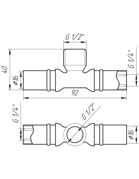 Тройник с наружной резьбой для металлопластиковых труб APE Italy AP 133 16 х 1/2 дюйма х 16 латунь - 3