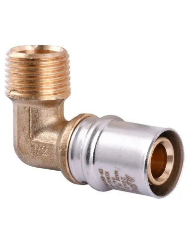 Уголок с наружной резьбой для металлопластиковых труб APE Italy AP 153 1/2 дюйма х 20, латунь - 2