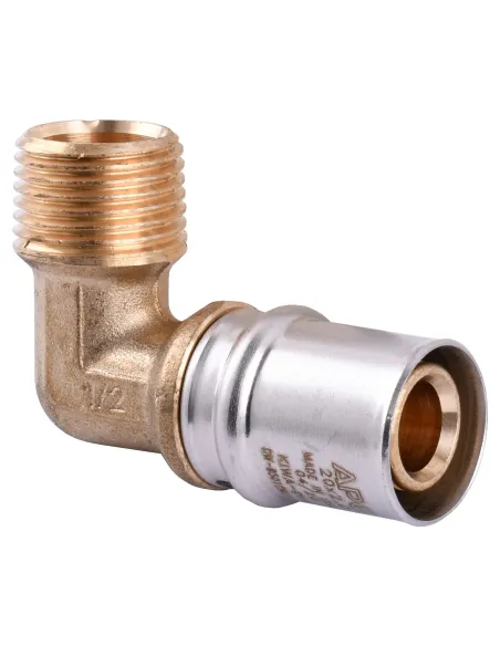 Уголок с наружной резьбой для металлопластиковых труб APE Italy AP 153 1/2 дюйма х 20, латунь - 2