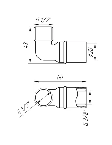 Уголок с наружной резьбой для металлопластиковых труб APE Italy AP 153 1/2 дюйма х 20, латунь - 3