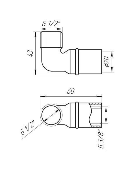 Уголок с наружной резьбой для металлопластиковых труб APE Italy AP 153 1/2 дюйма х 20, латунь - 3