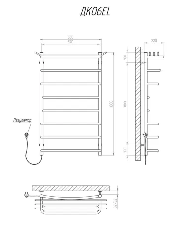Полотенцесушитель электрический Kosser Канна 1000х600/8 ЕL, нержавеющая сталь - 5
