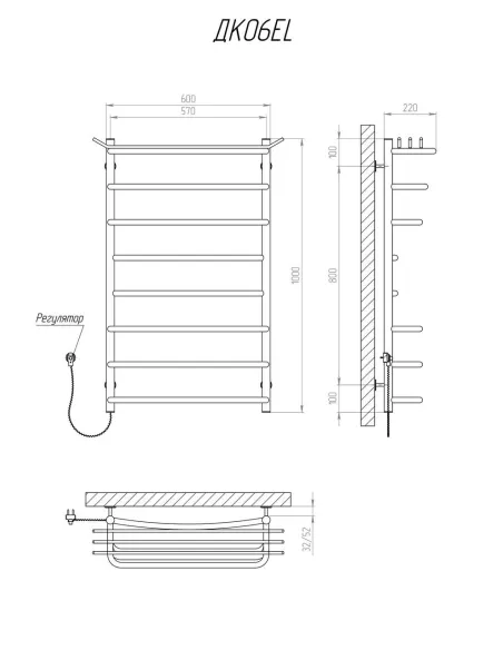 Полотенцесушитель электрический Kosser Канна 1000х600/8 ЕL, нержавеющая сталь - 5