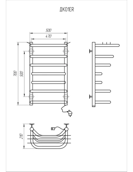 Сушка для рушників електрична Kosser Канна 700х500/7 ЕR, чорний, нержавіюча сталь - 4