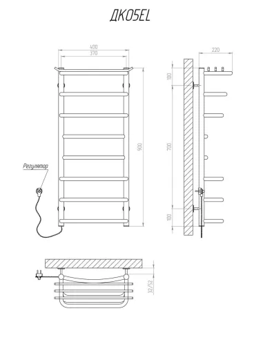 Полотенцесушитель электрический Kosser Канна 900х400/8 ЕL, нержавеющая сталь - 5