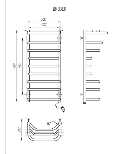 Полотенцесушитель электрический Kosser Канна 900х500/9 ЕR, черный, нержавеющая сталь - 4