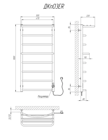 Сушка для рушників електрична Kosser Каскад 1000х500/8 ER з полицею - 8