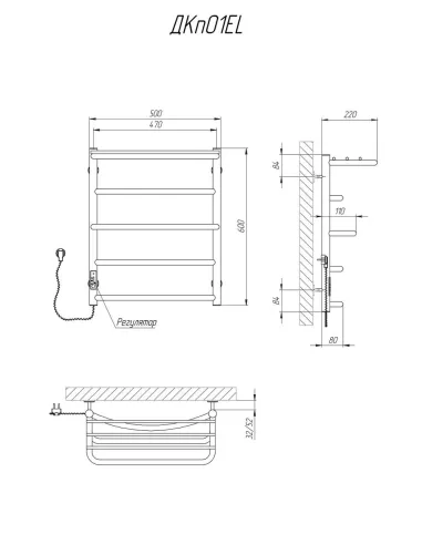 Сушка для рушників електрична Kosser Каскад 600х500/5 EL з полицею - 7