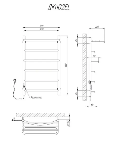 Полотенцесушитель электрический Kosser Каскад 800х500/6 EL с полкой - 7