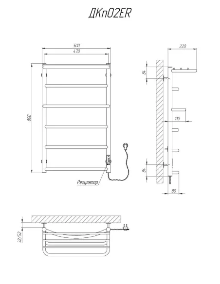 Сушка для рушників електрична Kosser Каскад 800х500/6 ER з полицею - 7