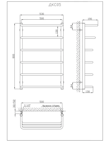 Водяной полотенцесушитель Kosser Каскад Скоба 800х530/6, нержавеющая сталь - 5