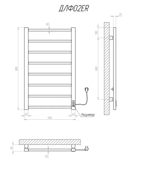 Полотенцесушитель электрический Kosser Лофт 800х500/8 ER черный - 5