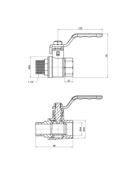 Кран кульовий прямий SD Plus ВН SD605NW40PN40 1 1/2 дюйма - 2 Кран кульовий прямий SD Plus ВН SD605NW40PN40 1 1/2 дюйма - 2