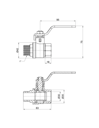 Кран шаровой прямой SD Plus ВН SD605W25 1 дюйм - 2