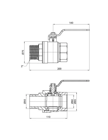 Кран шаровой прямой SD Plus ВН SD605W50 2 дюйма - 2