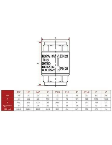 Клапан зворотного ходу води Itap Europa 100 2 (латунний шток) - 3