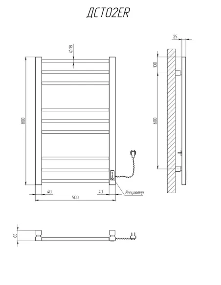 Полотенцесушитель электрический Kosser Стэп 800х500/9 ER черный - 5