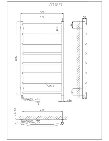 Полотенцесушитель электрический Kosser Трапеция 1000х500/8 ЕL, нержавеющая сталь - 5