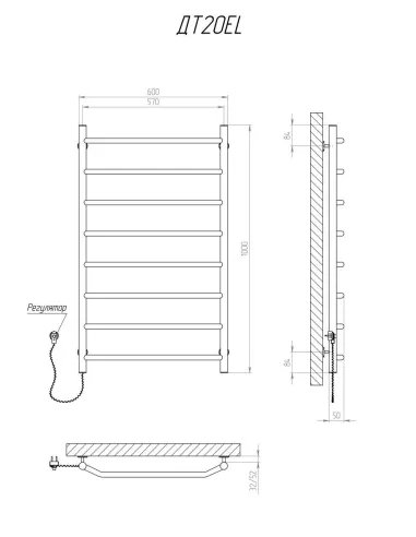 Полотенцесушитель электрический Kosser Трапеция 1000х600/8 ЕL, нержавеющая сталь - 5