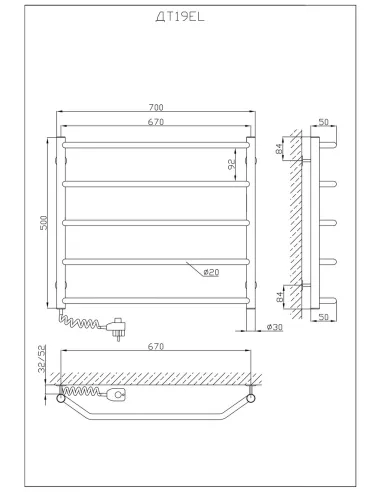Полотенцесушитель электрический Kosser Трапеция 500х700/5 EL, нержавеющая сталь - 5