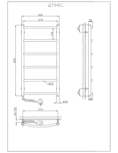 Полотенцесушитель электрический Kosser Трапеция 800х400/6 ЕL, нержавеющая сталь - 5