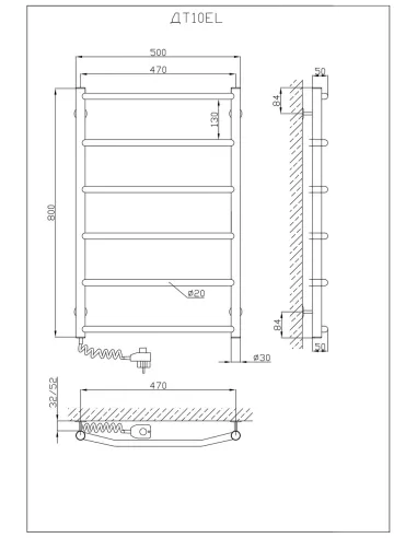 Полотенцесушитель электрический Kosser Трапеция 800х500/6 ЕL, нержавеющая сталь - 5