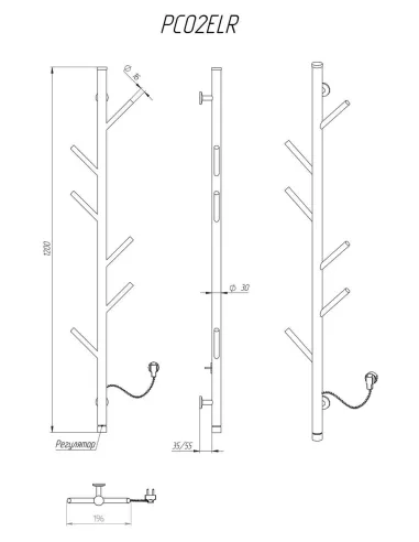 Полотенцесушитель электрический Kosser Стойка 1200х30 ЕLR, черный, с регулятором - 5