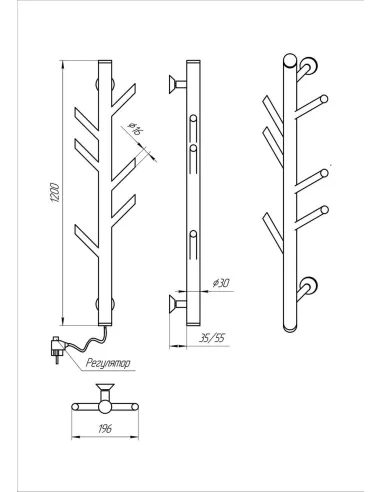 Полотенцесушитель электрический Kosser Стойка 1200х30 ЕLR, черный, нержавеющая сталь - 5