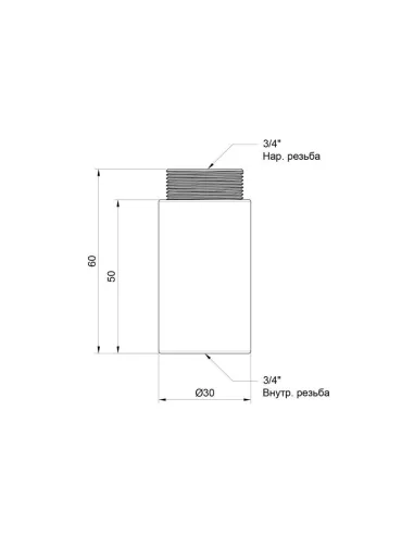 Удлинитель латунный SD Plus SD1302050 хром, 50 мм х 3/4 дюйма - 2
