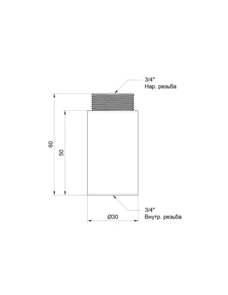 Удлинитель латунный SD Plus SD1302050 хром, 50 мм х 3/4 дюйма - 2