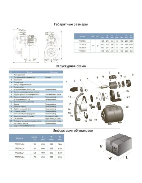 Насосна станція Leo 775316/24 0.8 кВт, бак 24 літри, нержавіюча сталь - 2