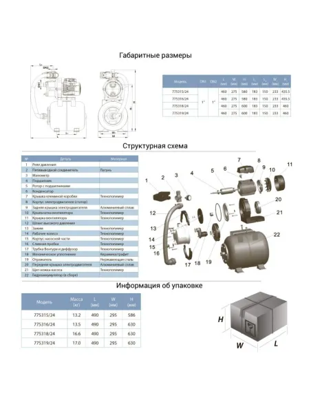 Насосна станція Leo 775315/24 0.6 кВт, бак 24 літри, нержавіюча сталь - 2