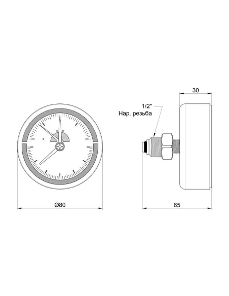 Термоманометр с запорным клапаном SD Plus SD1734B 4 бар, заднее подключение, 1/2 дюйма - 2