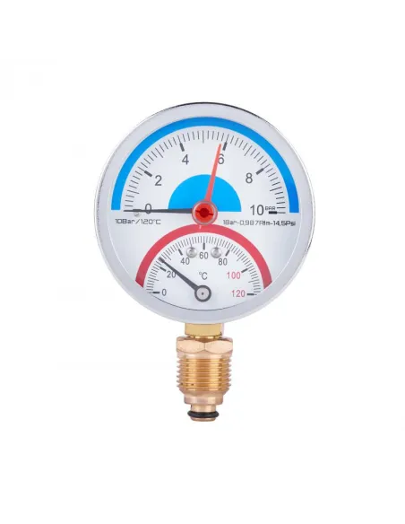 Термоманометр с запорным клапаном SD Plus SD17210B 10 бар, нижнее подключение, 1/2 дюйма - 1