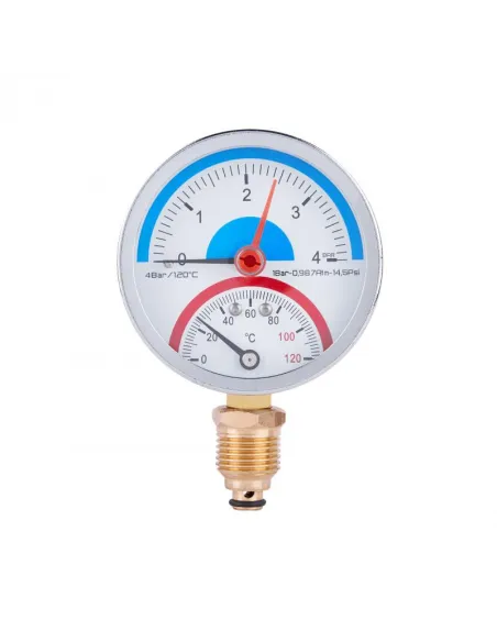 Термоманометр с запорным клапаном SD Plus SD1724B 4 бар, нижнее подключение, 1/2 дюйма - 1