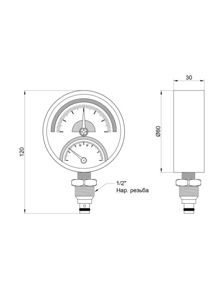Термоманометр с запорным клапаном SD Plus SD1726B 6 бар, нижнее подключение, 1/2 дюйма - 2