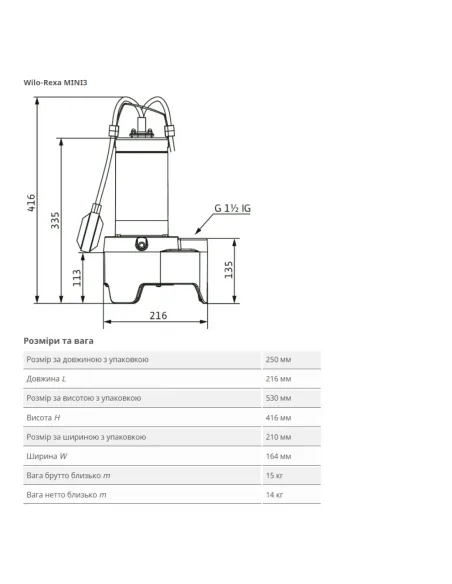 Дренажный насос Wilo Rexa Mini3-V04.09/M05-523/A-10M 0.73 кВт купить в ...