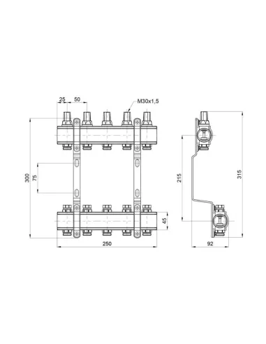 Коллектор латунный терморегулировочный SD Forte SF002W5 5 выходов, 1 дюйм - 3
