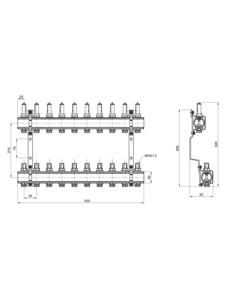 Колектор латунний з витратомірами SD Forte SF001W10 10 виходів, 1 дюйм - 2
