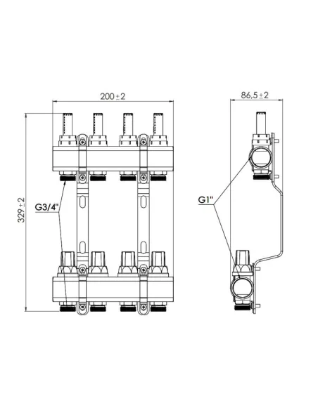 Коллектор латунный с расходомерами SD Forte SF001W4 4 выхода, 1 дюйм - 2