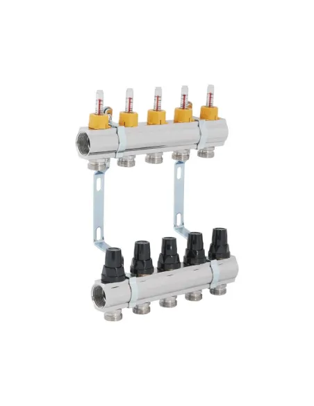 Колектор латунний з витратомірами SD Forte SF001W5 5 виходів, 1 дюйм - 1