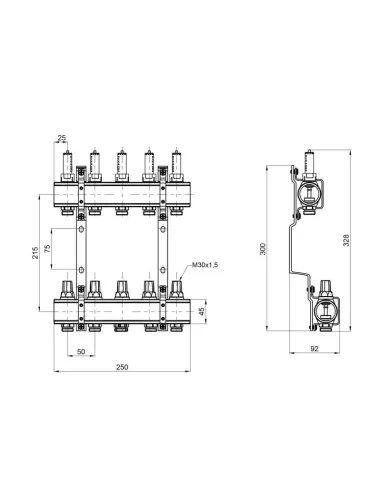Колектор латунний з витратомірами SD Forte SF001W5 5 виходів, 1 дюйм - 2