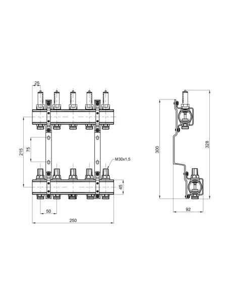 Колектор латунний з витратомірами SD Forte SF001W5 5 виходів, 1 дюйм - 2