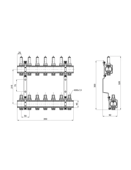 Колектор латунний з витратомірами SD Forte SF001W7 7 виходів, 1 дюйм - 2